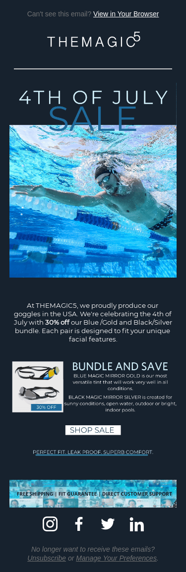 THEMAGIC5-4th-of-July-usa-independence-day-sale Image shows an email message promoting a July 4th sale to an email list