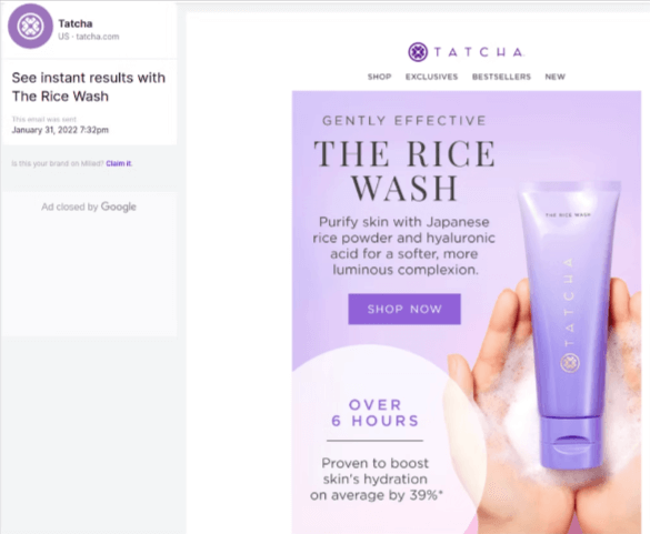 Image shows a marketing email from Tatcha
