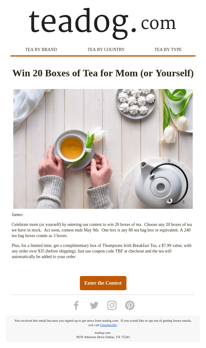TeaDog-target-audience-holiday-marketing Image shows a mother’s day email campaign from TeaDog