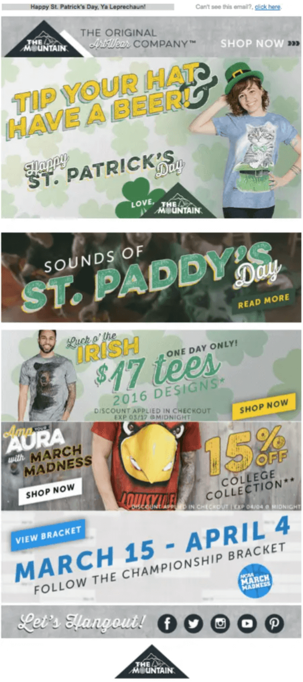 Image shows a St. Patrick’s Day marketing email from Sivana