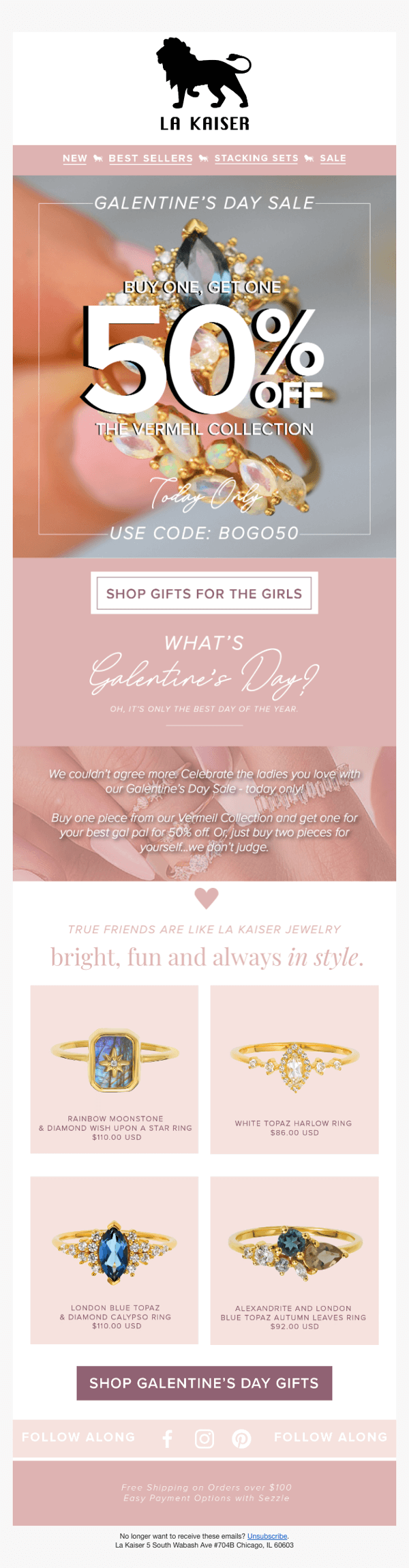 Image shows a Valentine’s Day email from La Kaiser
