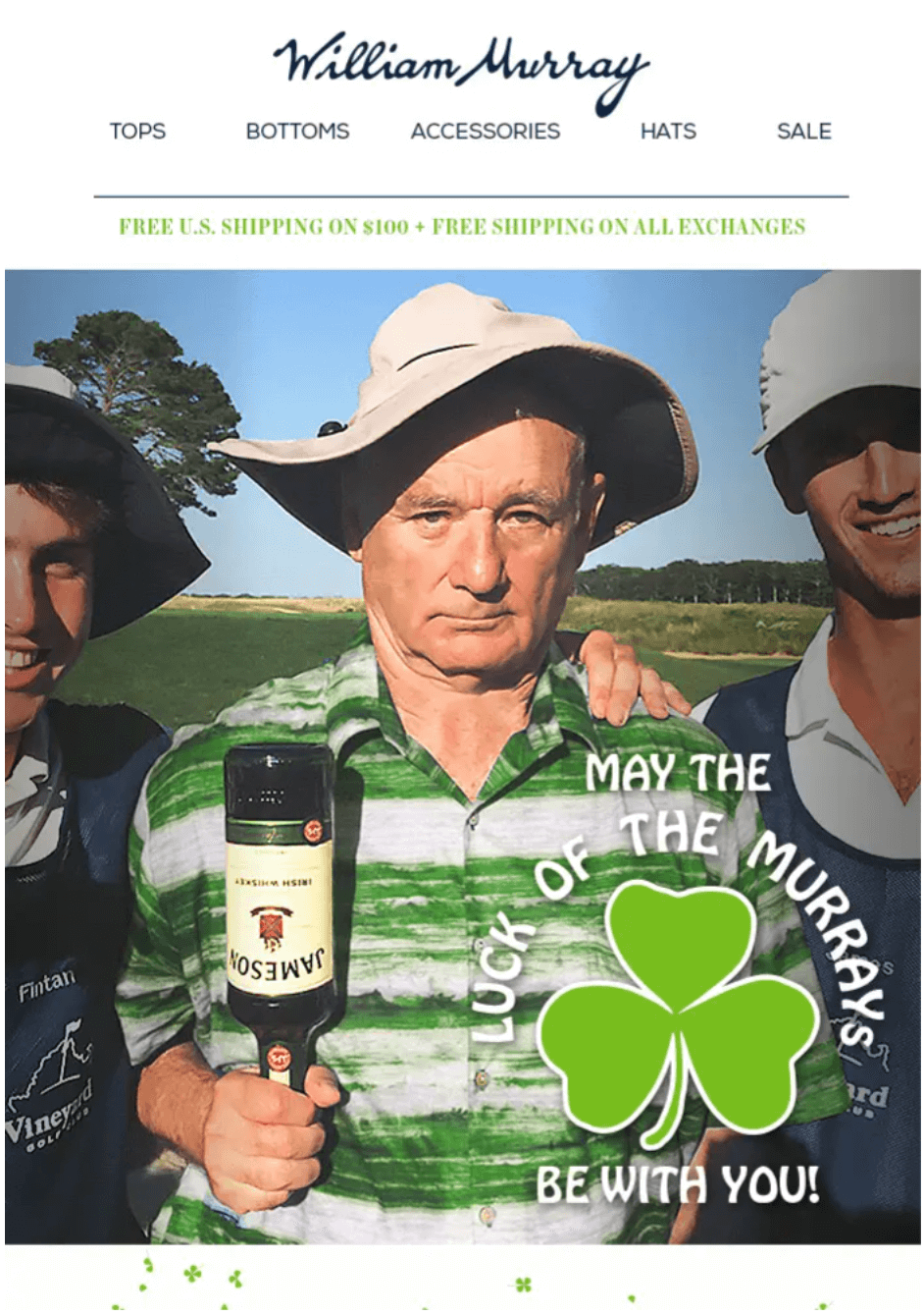 Image shows a St. Patrick’s Day marketing email from William Murray