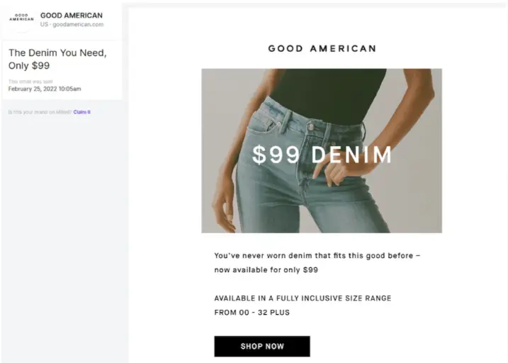 Image shows a marketing email from Good American