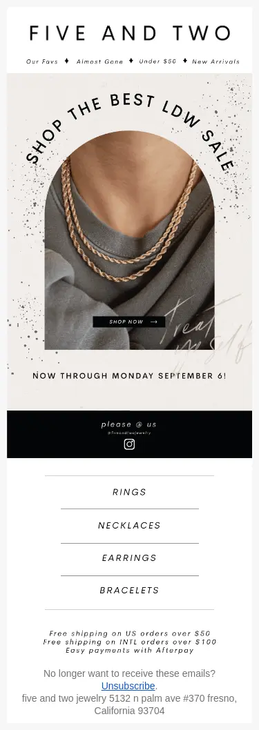 Image shows a marketing email from Five and Two