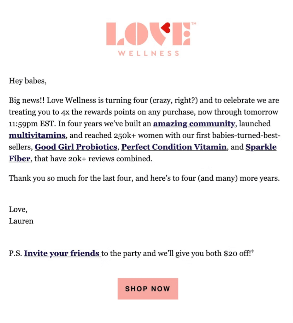 Image shows a marketing email from Love Wellness