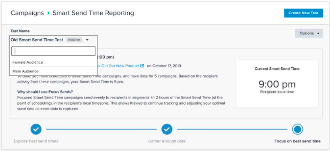 Image shows a screen of Klaviyo’s Smart Send Time feature