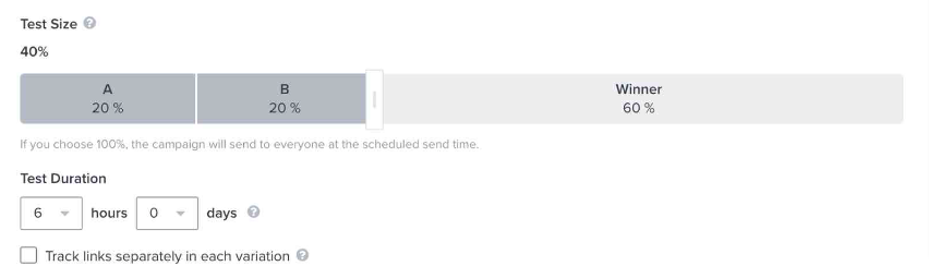 With Klaviyo, you can customize your A/B tests parameters by audience percentage and time.