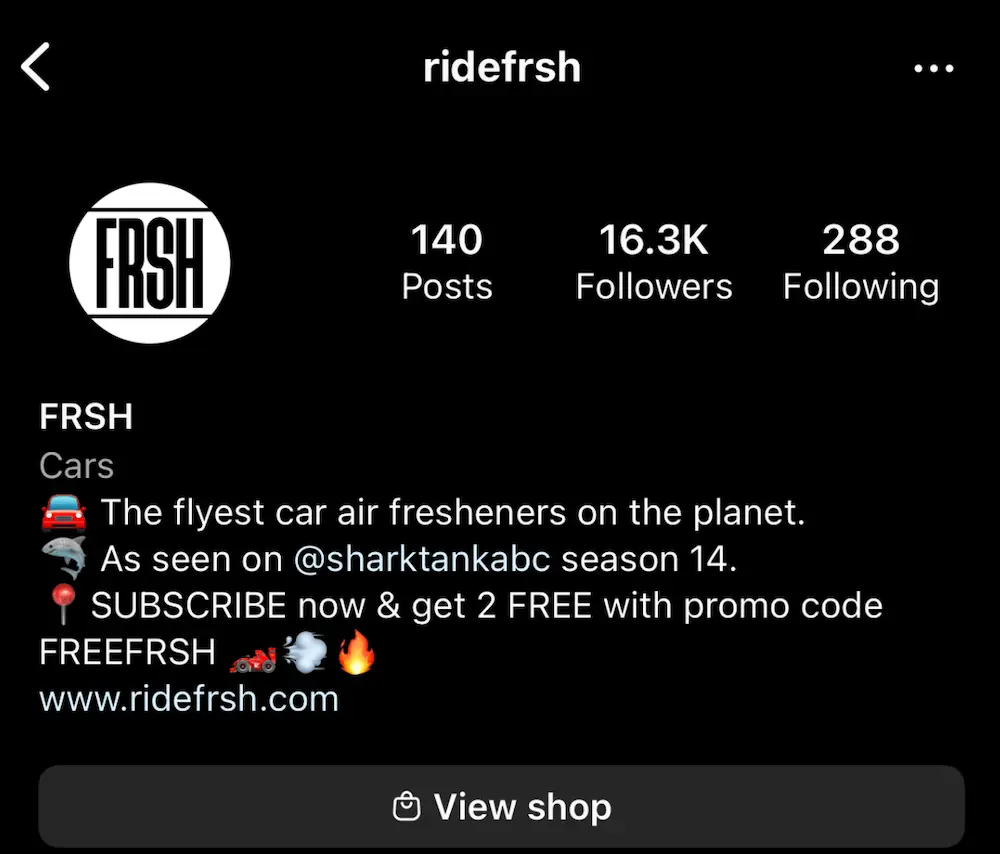 Image of Ride FRSH's Instagram following count at 16.3K.