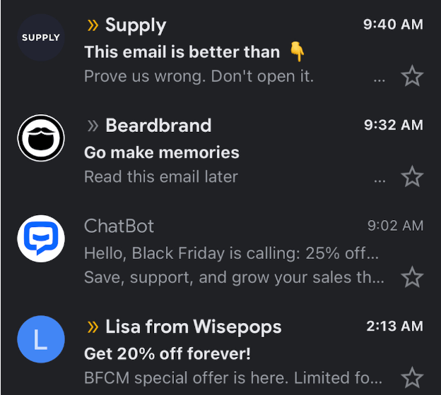 Email-marketing-tools-email-clients Image shows an email subject line from Supply