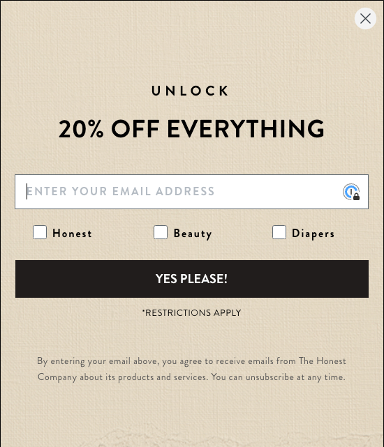 Honest-form-landing-page Image shows a form from The Honest Company