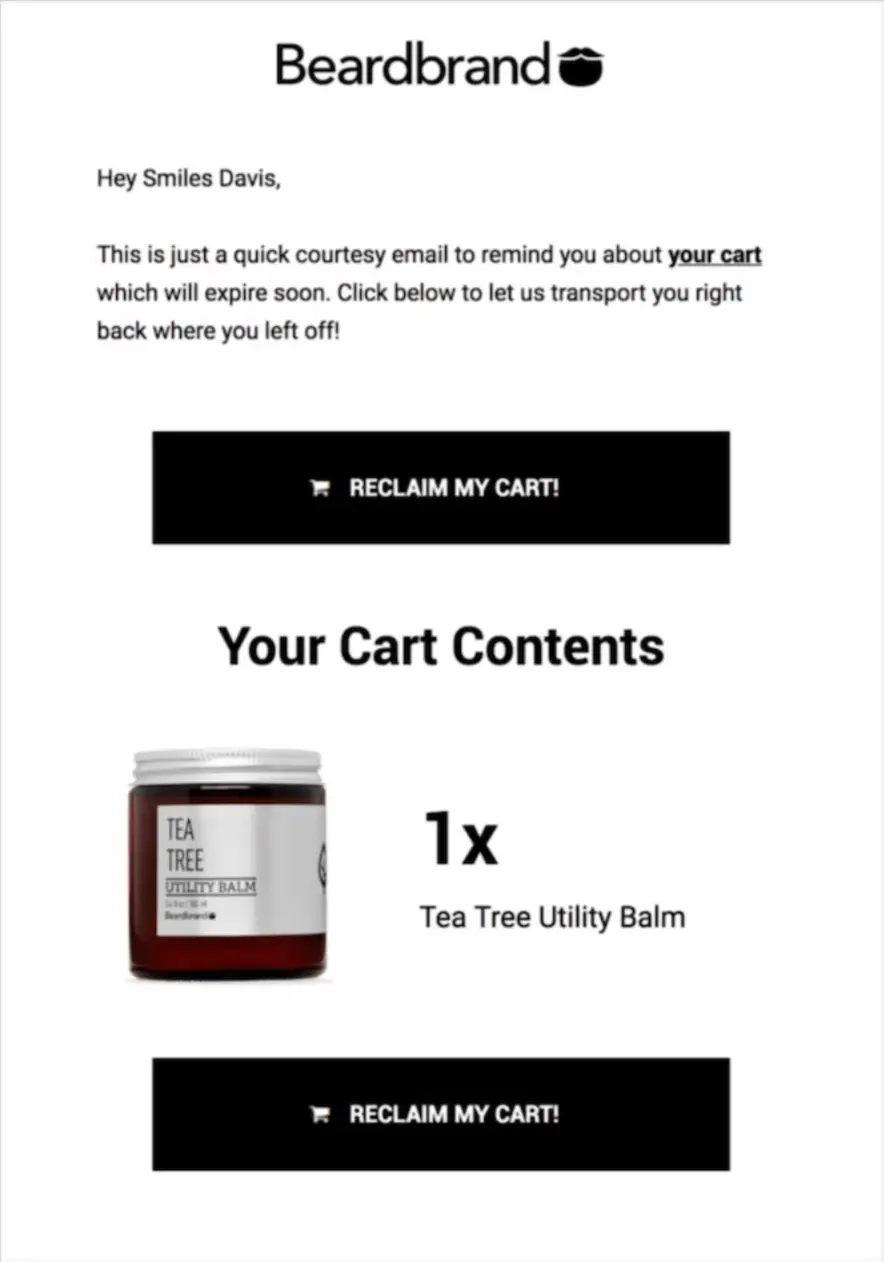 Image shows an abandoned cart email from Beardbrand