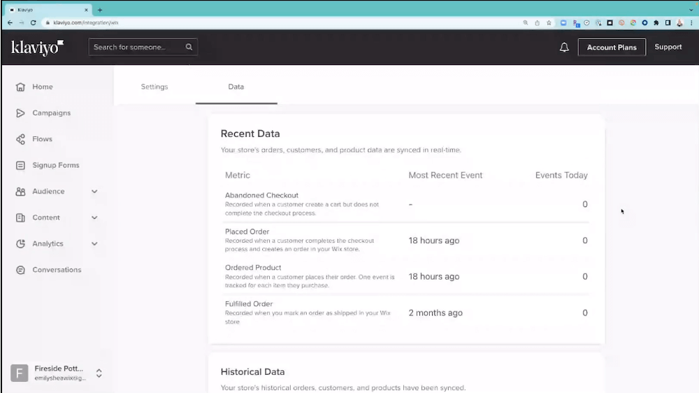Seo-tools-store-templates-stripe-search-engines Image shows recent data within the Klaviyo dashboard.