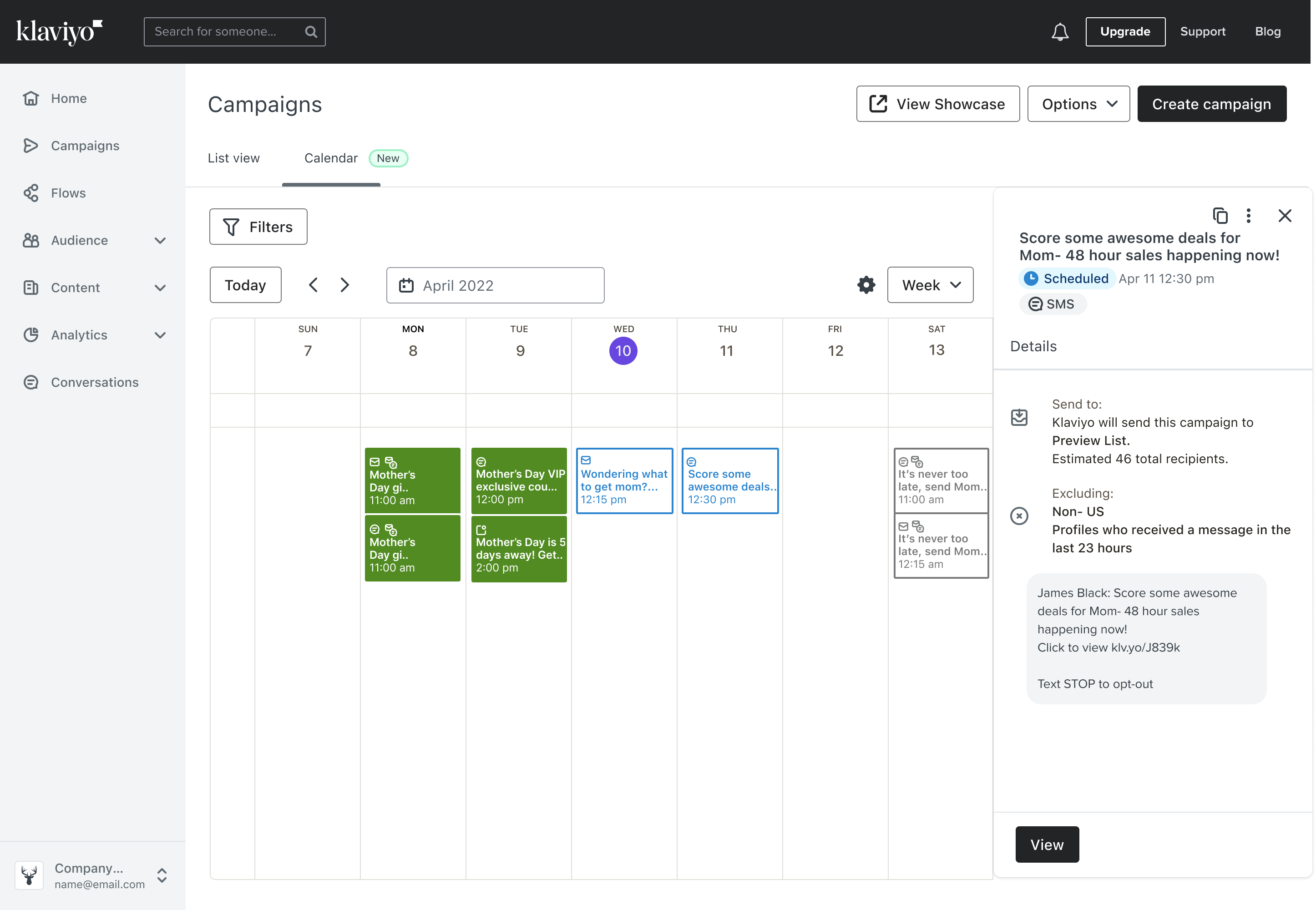 The new campaign calendar let's you view campaigns by day, week, or month.