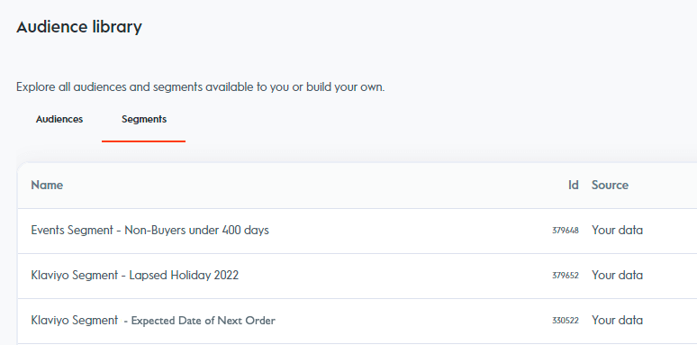 Audience library view within Criteo