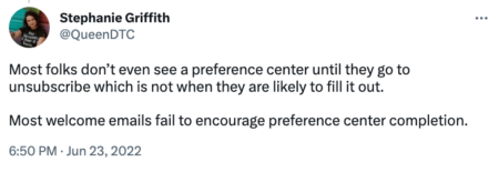 tweet about data in a welcome email