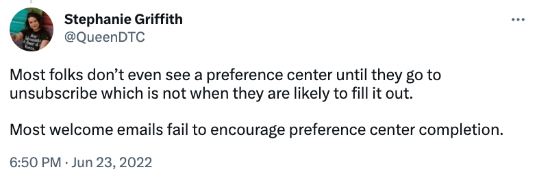 tweet about data in a welcome email