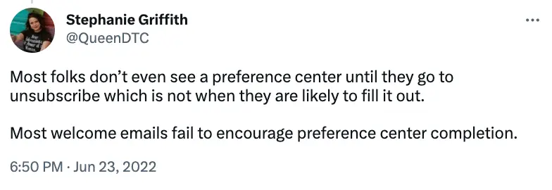 tweet about data in a welcome email