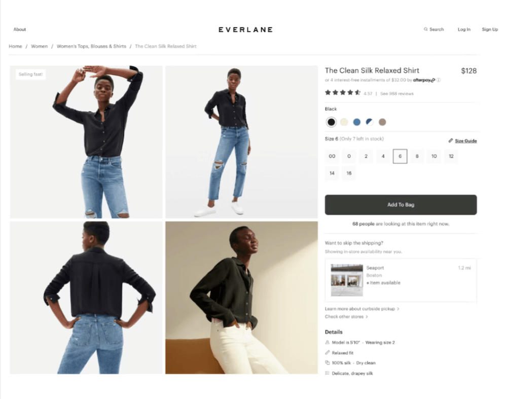 customer-needs-algorithms Image shows a personalized page from Everlane