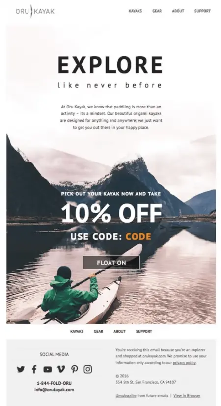 guy in a kayak in a welcome email example