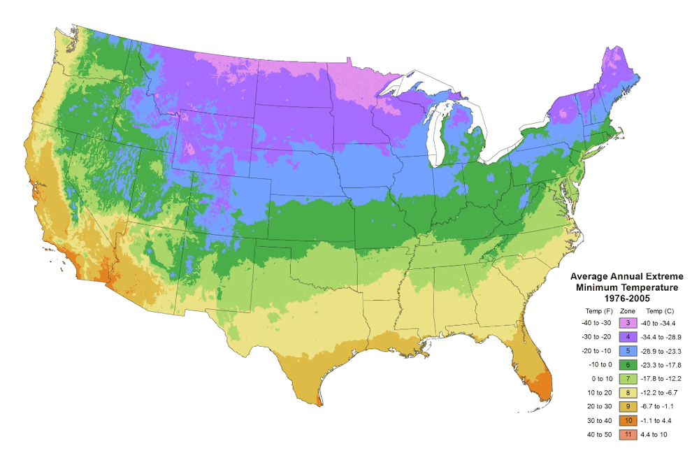 Image shows a map that indicates average annual temperatures