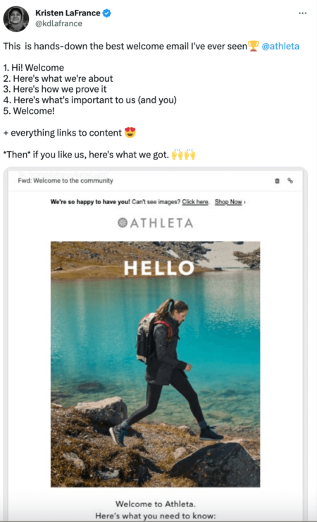 twitter from kristen about welcome email