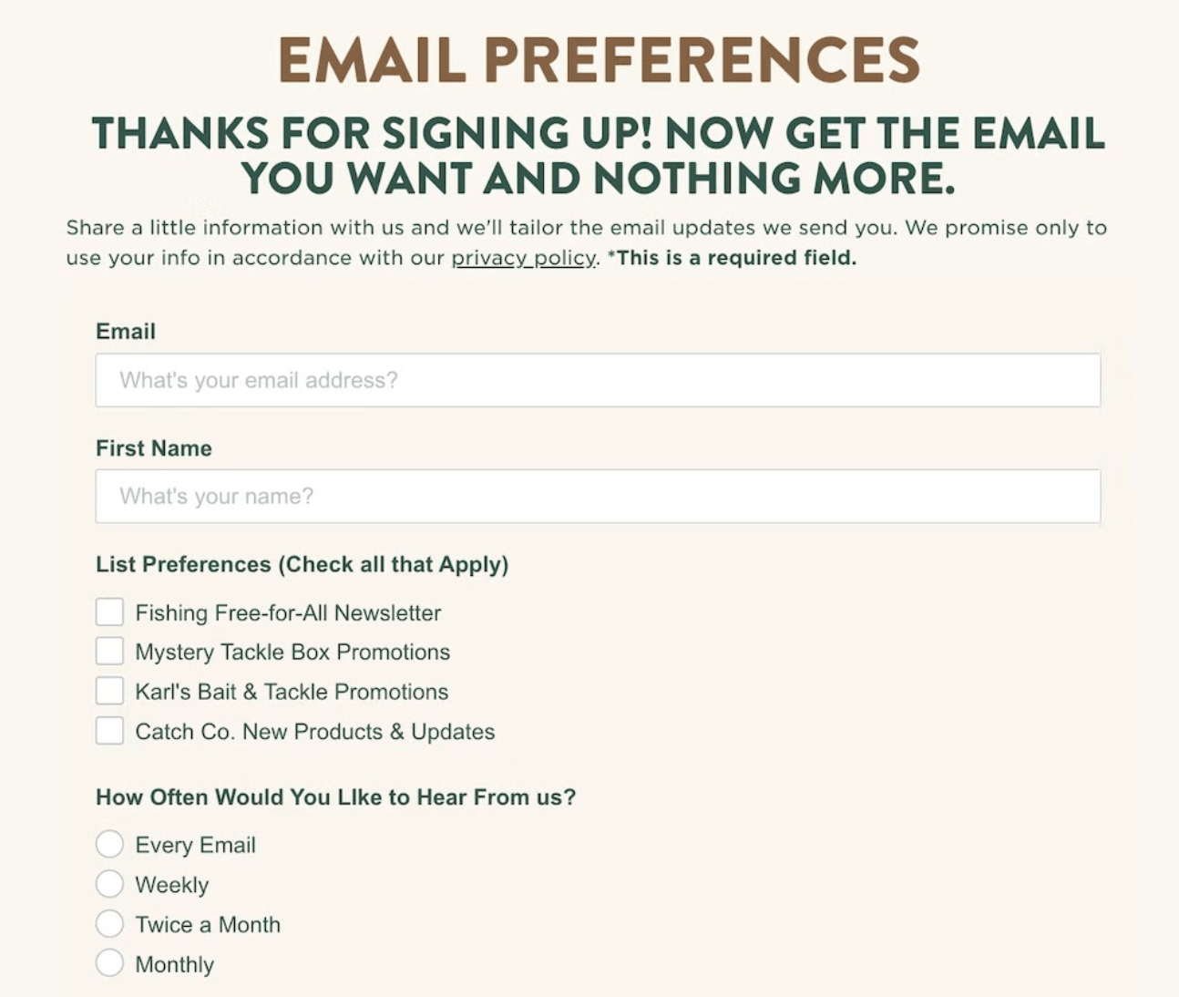 a signup form that let's people select their preferences