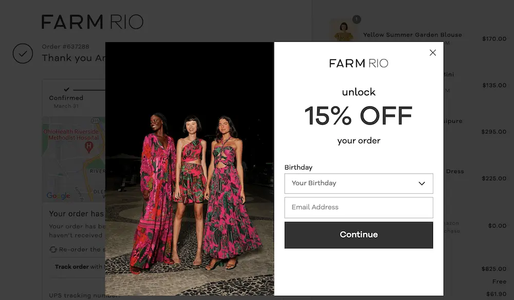 Image shows the screen FARM Rio takes you to after clicking on “track your package”