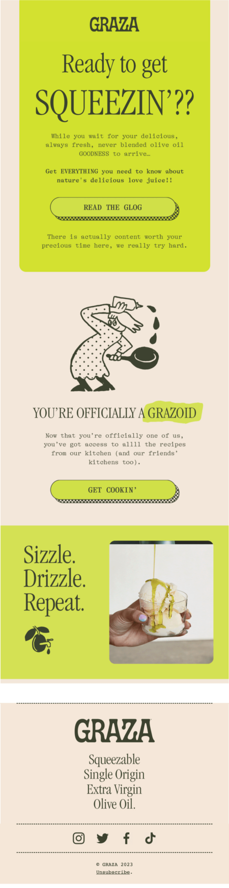 Graza-post-purchase Image shows a post-purchase email from Graza that builds community