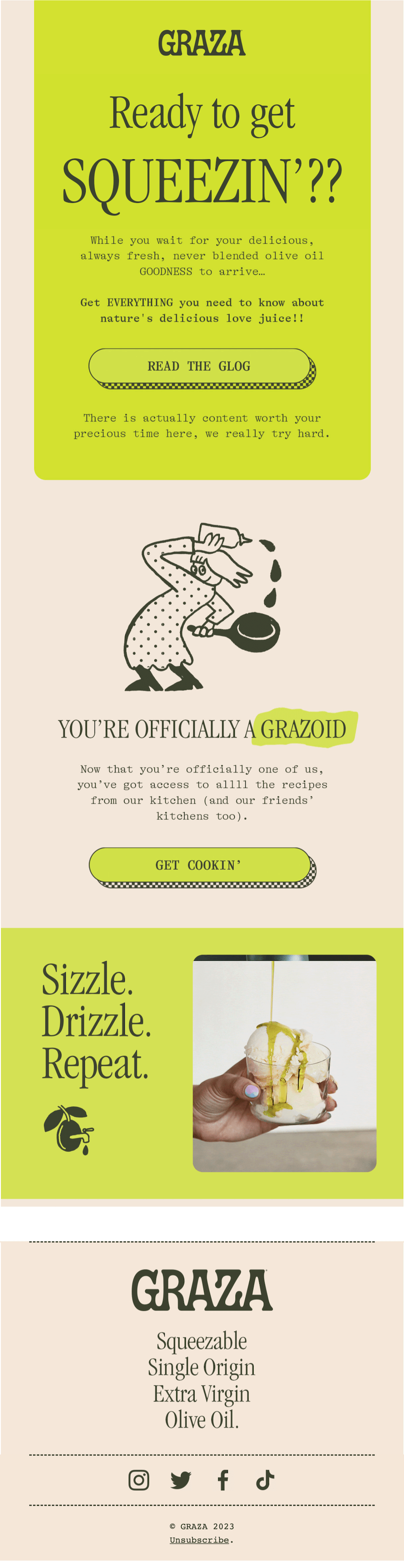 Graza-post-purchase Image shows a post-purchase email from Graza that builds community