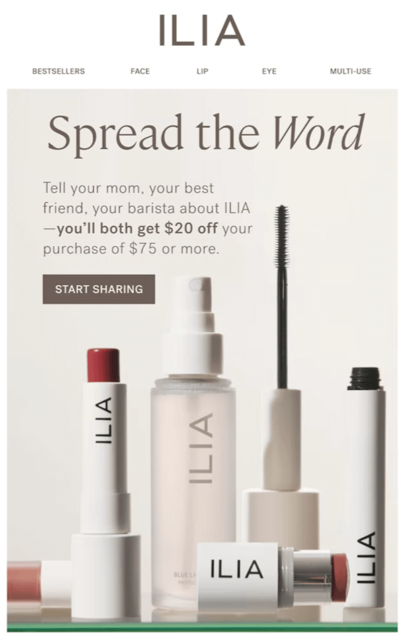 Image shows a post-purchase email from Ilia