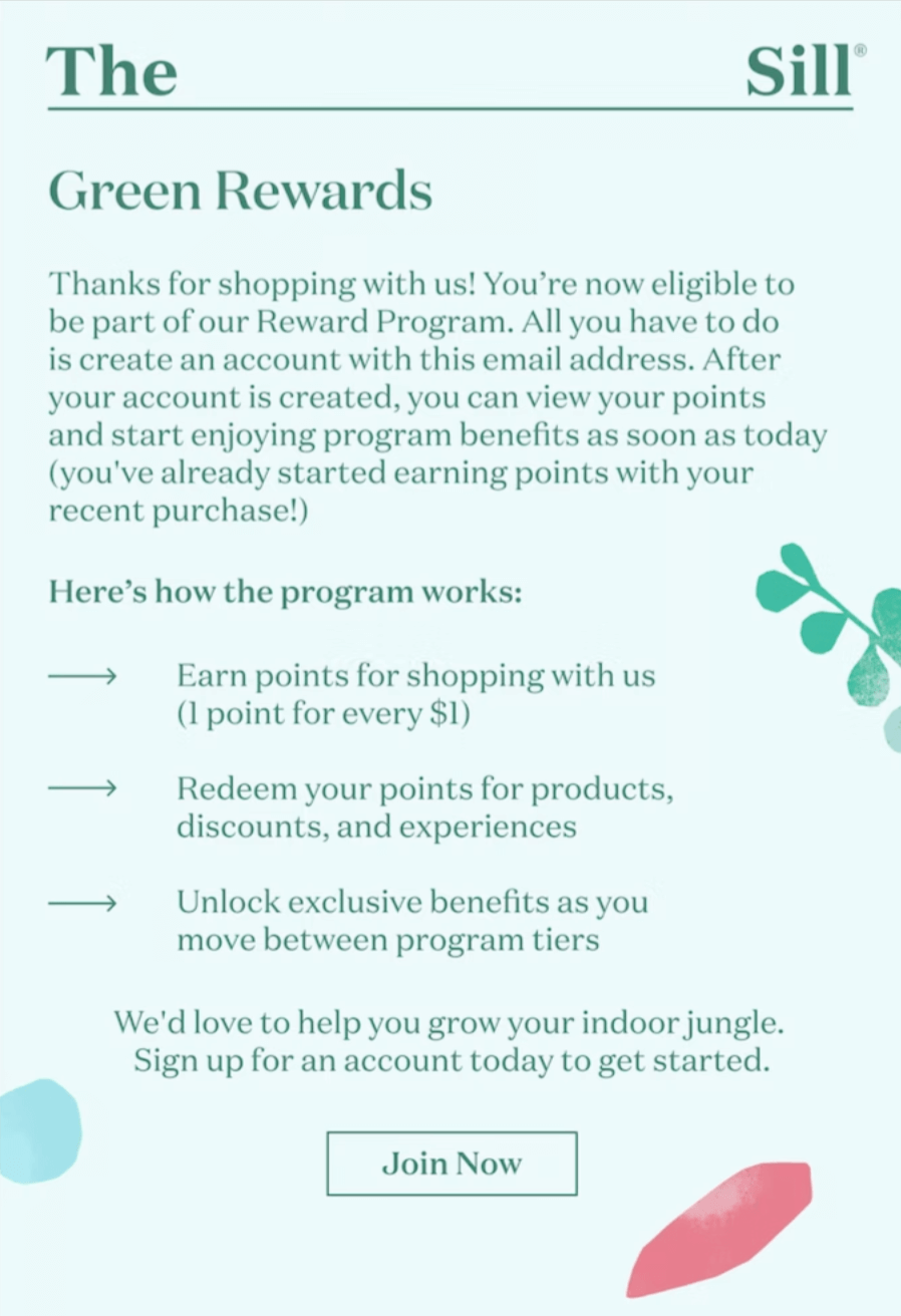 Sill Image shows a post-purchase email from Sill