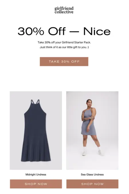 Email highlights a 30% off discount to recover browsed item.