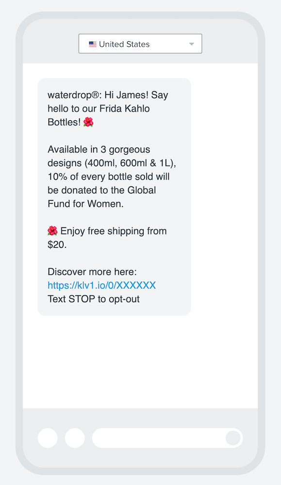 An example of a promotional SMS marketing message from waterdrop.
