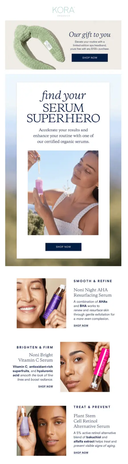 Image shows a personalized cross-sell email from KORA Organics