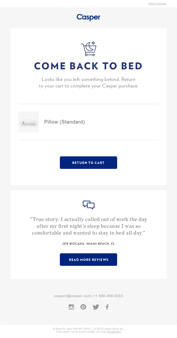 capser email with a moon in the cart graphic in the top fold