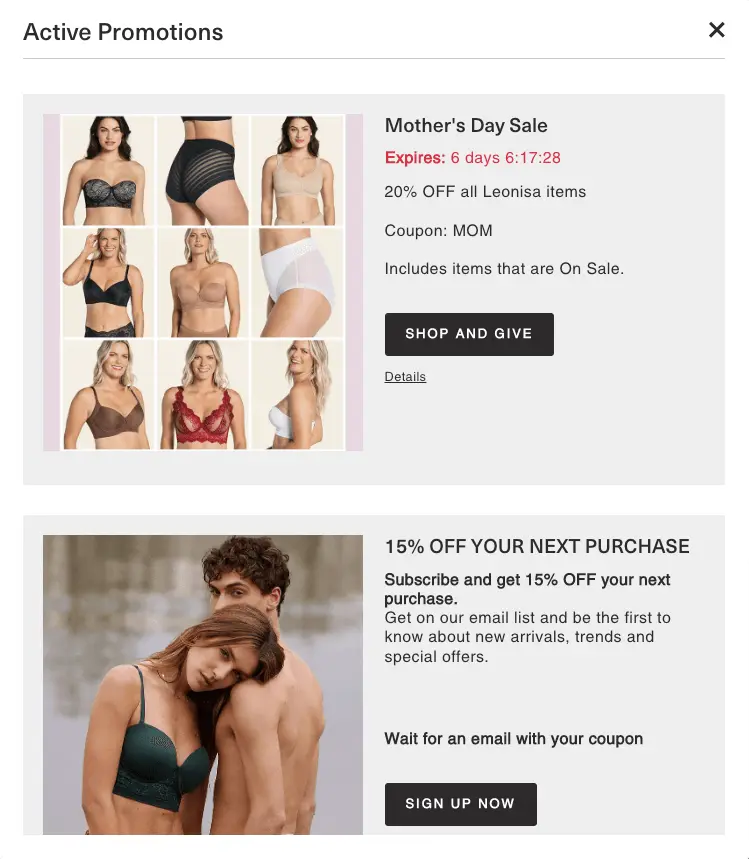 two images of email popups with women in various kinds of underwear