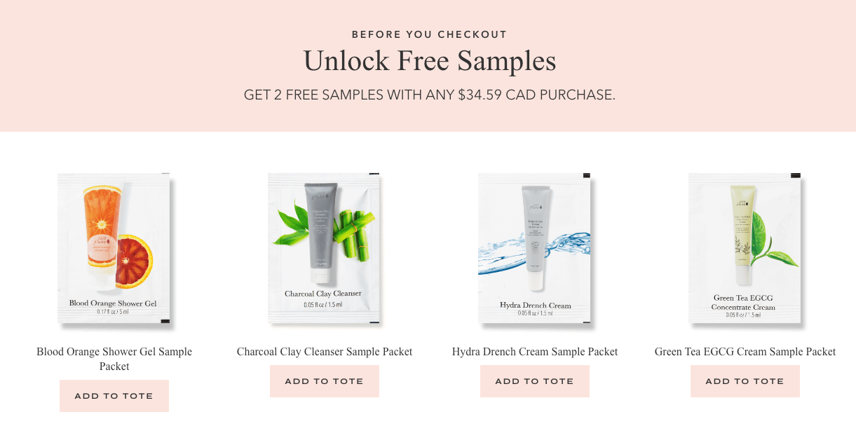 an example of adding free samples to a cart