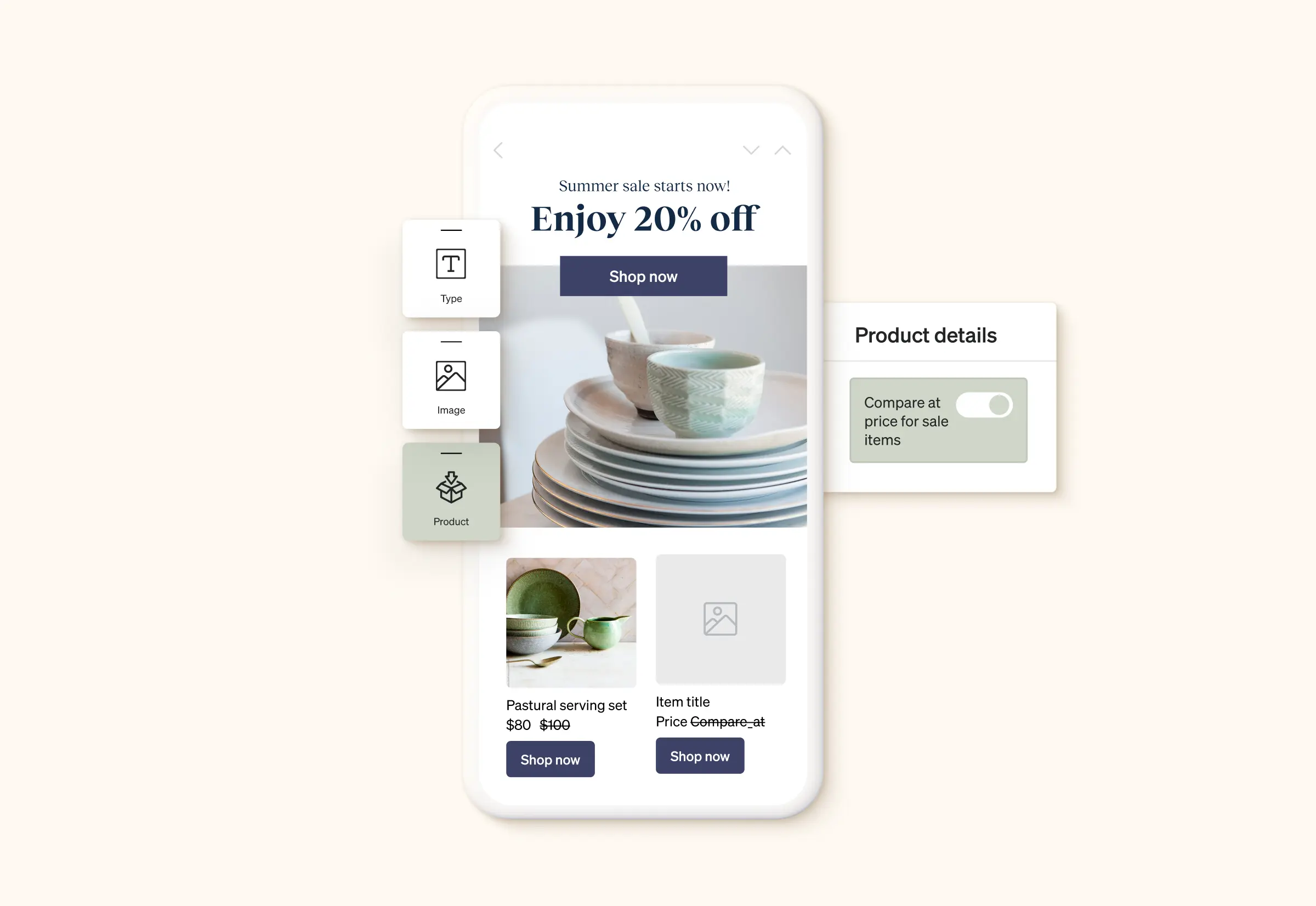 Toggle on the compare at price for sales items setting to show discounted pricing in product blocks!