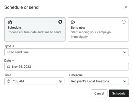 Choose the exact time you want your campaign to send