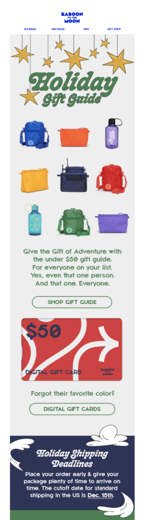 baboon to the moon holiday gift guide with colorful product images