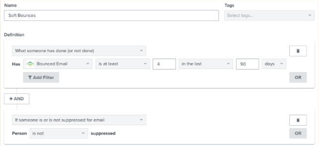 Klaviyo-outlook-receiving-server-credit-card Image shows a product screen from Klaviyo where users can remove subscribers to whom emails have bounced at least 4x in the last 90 days.