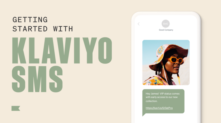 Getting started with Klaviyo SMS written next to a phone with an MMS message on it