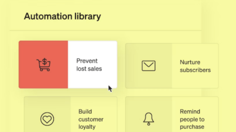 snippet from the automation library showing "Prevent lost sales" automation being selected