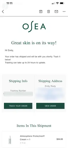 order confirmation email from osea