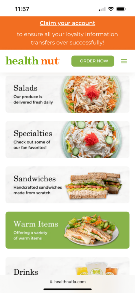 health-nut-square-dashboard Image shows Health Nut’s webpage, which has the ease of an app.