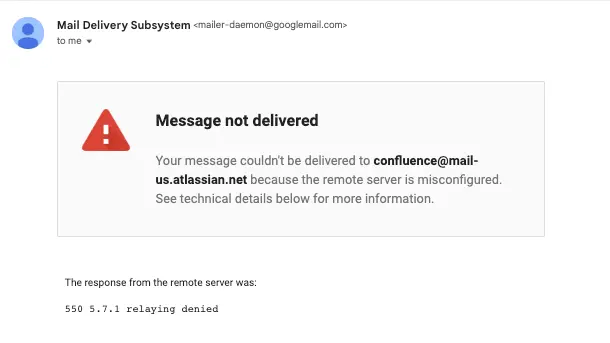 Image shows a non-delivery report from gmail.