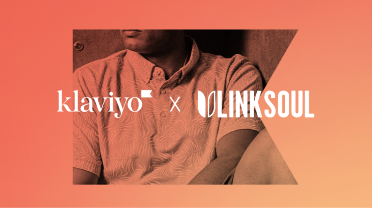 Klaviyo and Linksoul logos over an image of a person’s torso in a short sleeved collared shirt