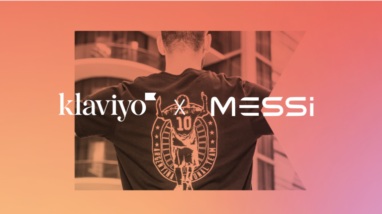 Klaviyo and The Messi Store logo over image of the back of a man wearing a shirt