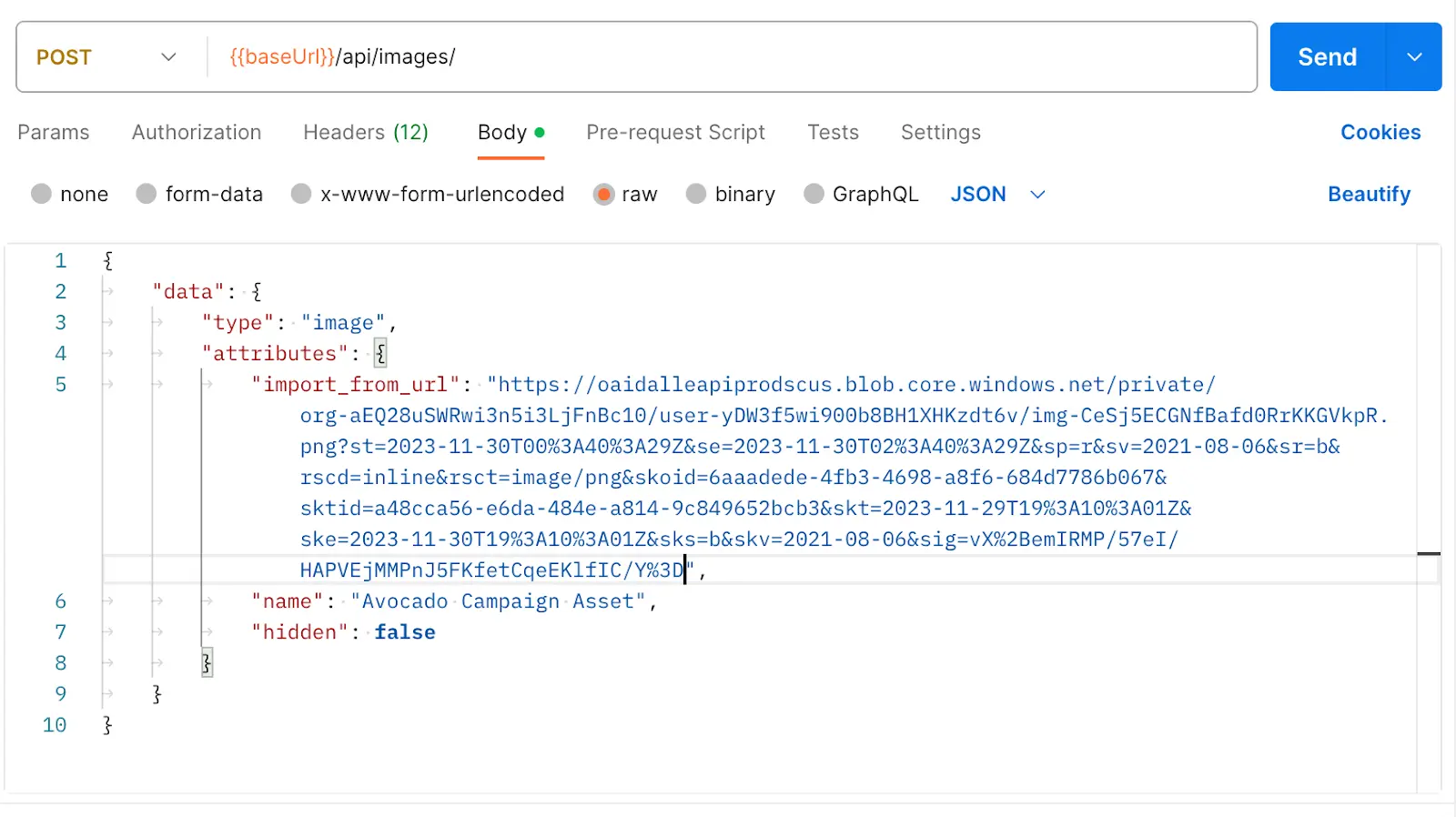 Postman call to Klaviyo's Import Image API