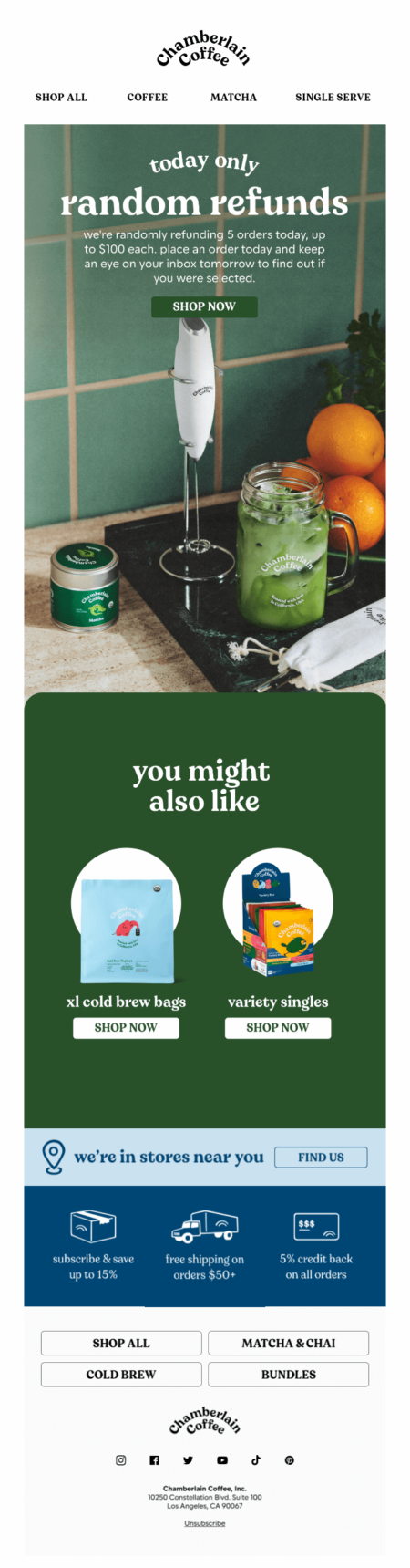 email with a class of match latter from chamberlain coffee